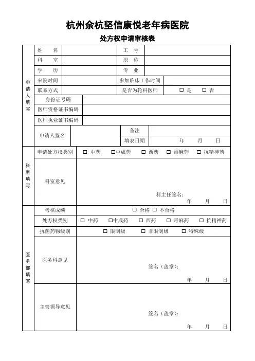处方权申请审核表