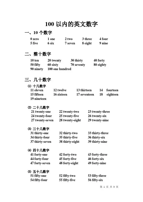 100以内的英文数字