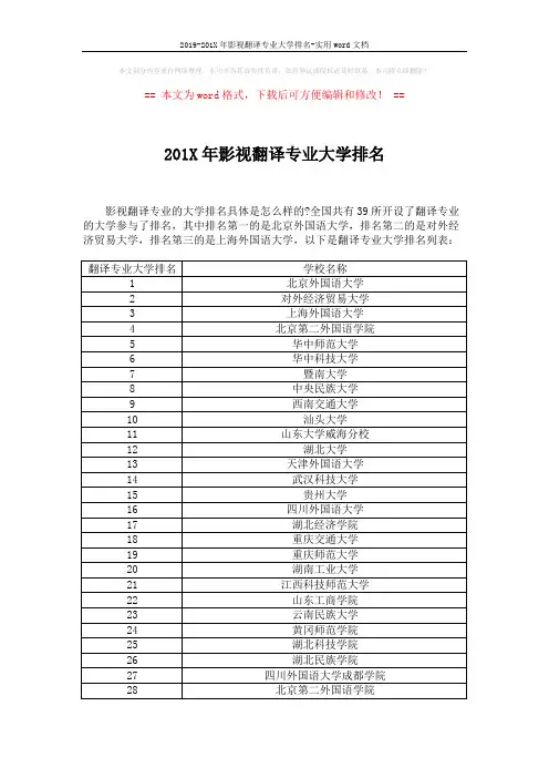 2019-201X年影视翻译专业大学排名-实用word文档 (3页)