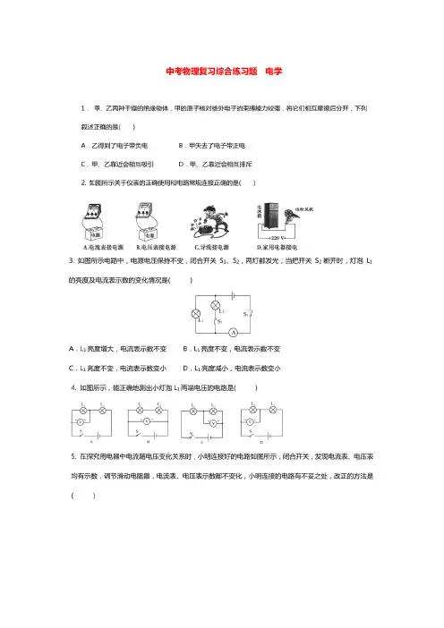 中考物理电学专项练习附答案