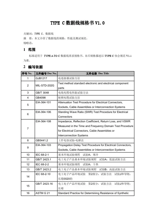 TYPE C数据线规格书