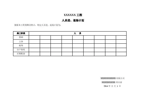 人员进退场计划