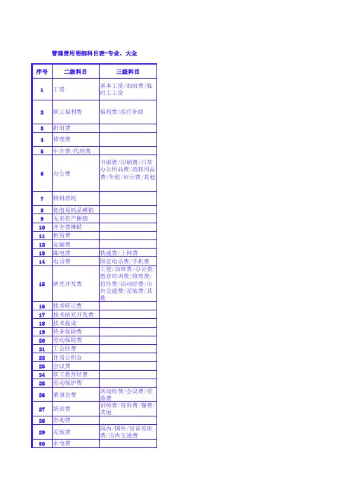 管理费用明细科目表-专业、大全