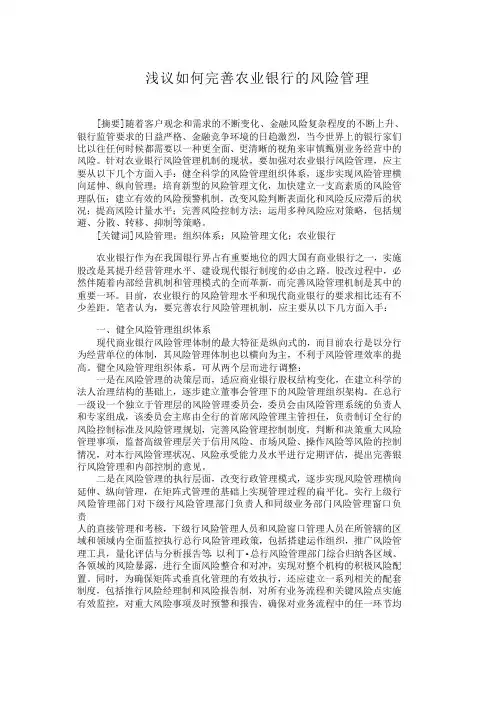 浅议如何完善农业银行的风险管理
