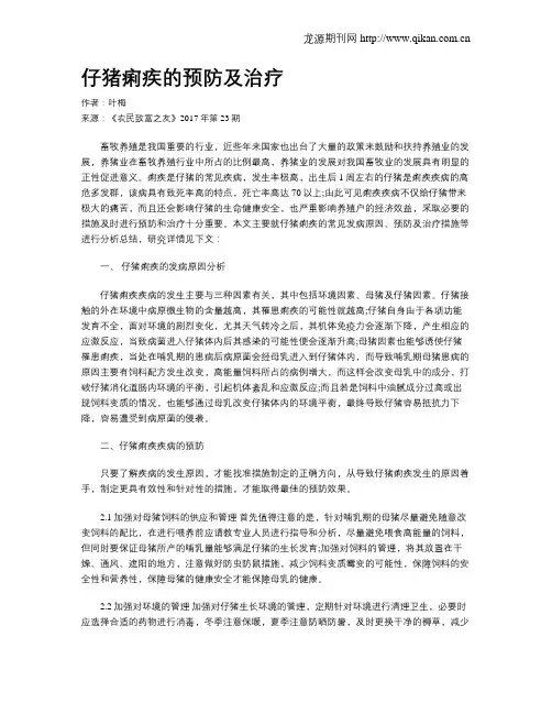 仔猪痢疾的预防及治疗