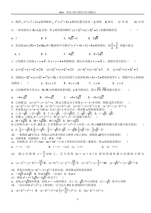 2014圆与方程专题练习题