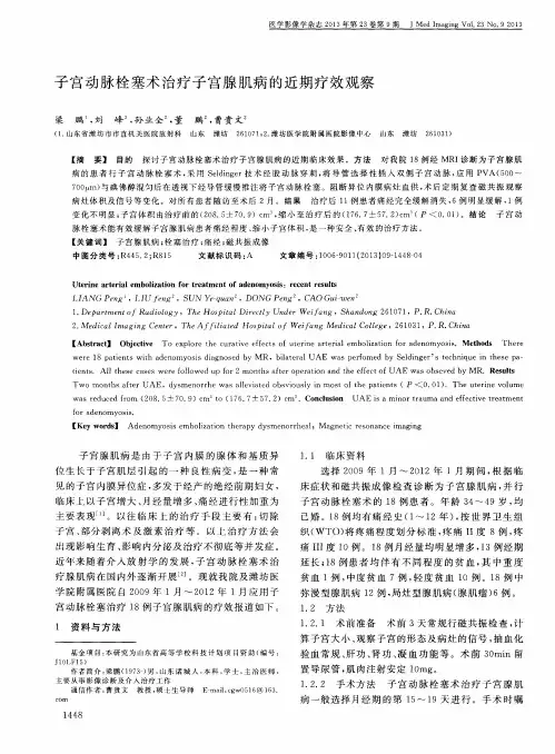 子宫动脉栓塞术治疗子宫腺肌病的近期疗效观察