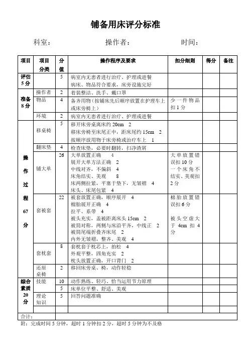 铺备用床评分标准
