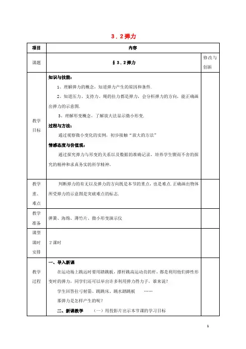 安徽省长丰县高中物理第三章相互作用3.2弹力教案新人教版必修1课件