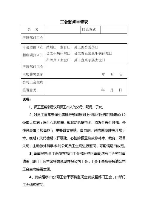 工会慰问申请表【范本模板】