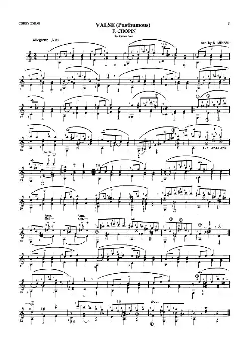 肖邦遗作《 a小调华尔兹》Waltz in a minor, Op posth;F. Chopin(Minami古典吉他谱)