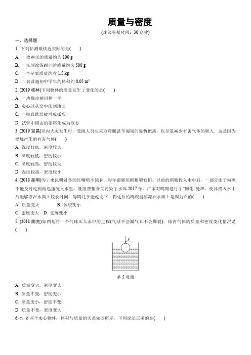 初中物理质量与密度复习题