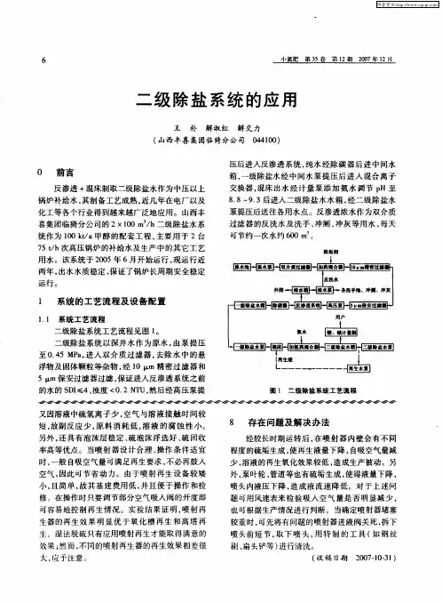 二级除盐系统的应用