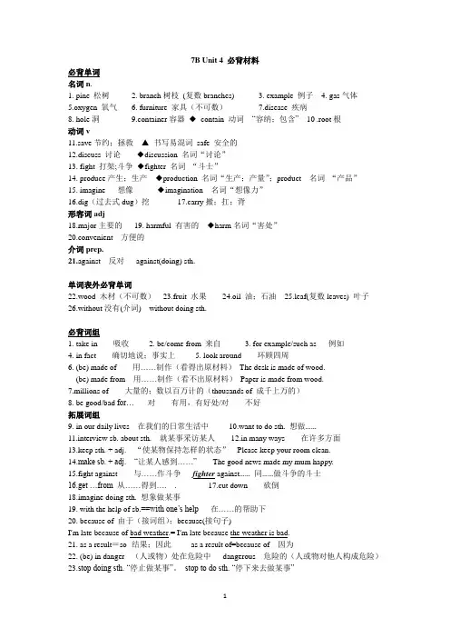 深圳牛津版初中英语7B Unit4必背材料