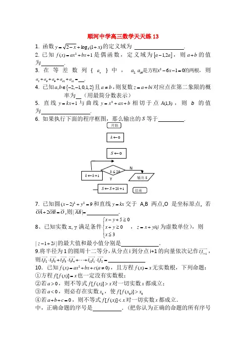 2011高三数学二轮复习天天练 数学天天练习13