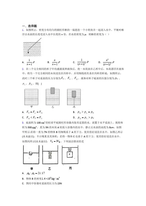 物理第十章浮力知识点及练习题及解析
