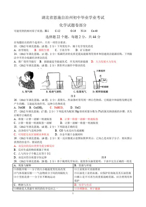 湖北省恩施州中考化学试题