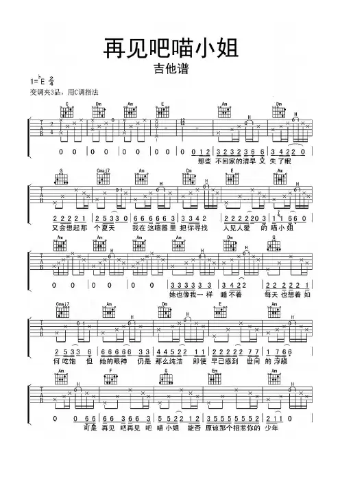 再见吧喵小姐吉他谱曲谱