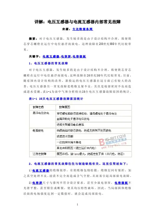 详解：电压互感器与电流互感器内部常见故障
