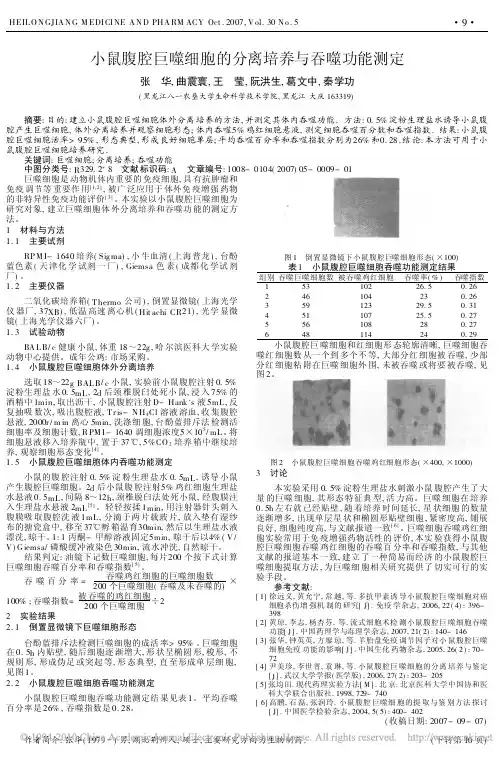 小鼠腹腔巨噬细胞的分离培养与吞噬功能测定