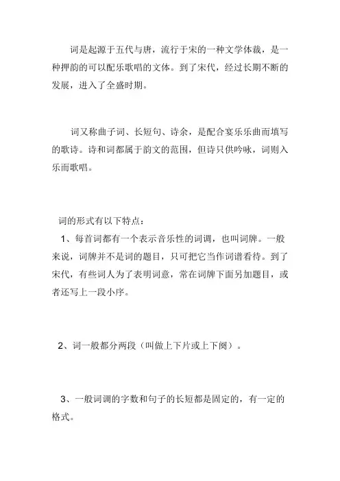 关于词及词牌