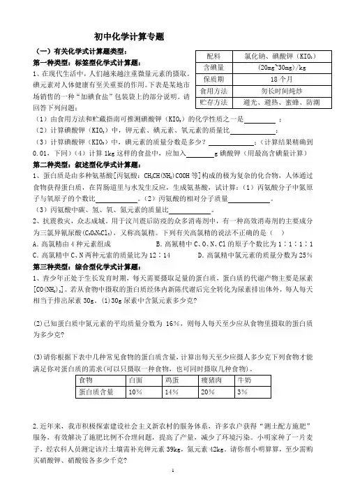 初中化学计算题大全