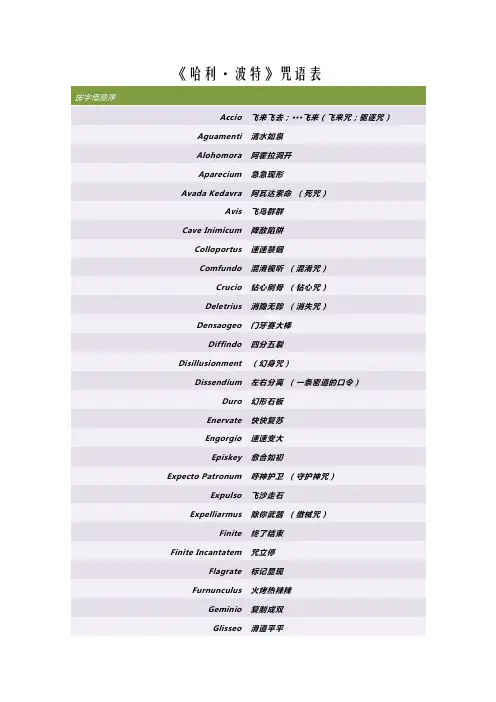 《哈利波特》咒语表