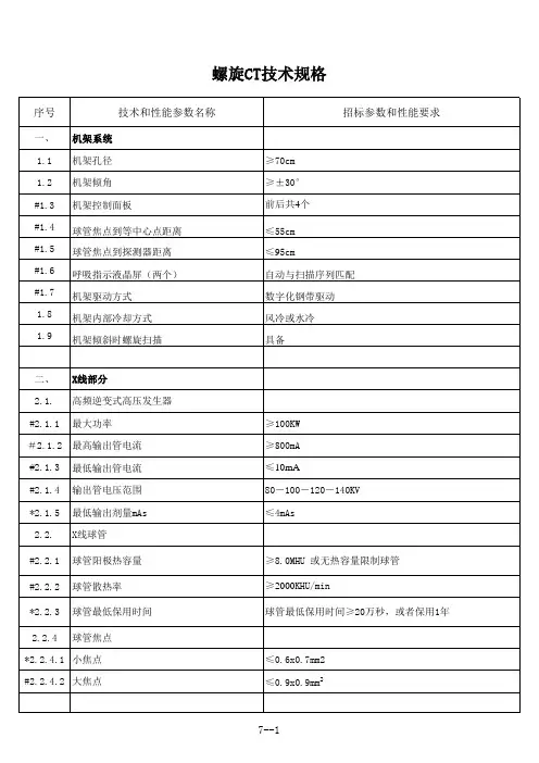 64排128层探测器螺旋CT技术规格-参考