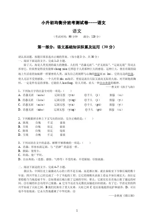 小升初均衡分班考语文试题