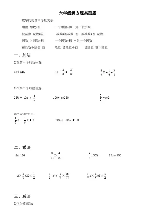 六年级解方程分类练习题