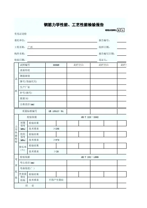 钢筋力学性能、工艺性能检验报告 GD2102001