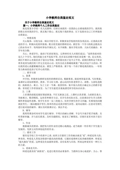 小学教师自我鉴定范文 2