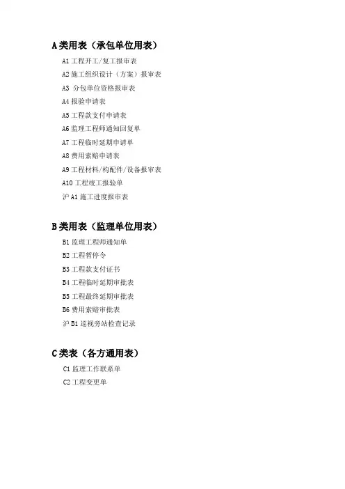 建设工程监理规范规定的表格