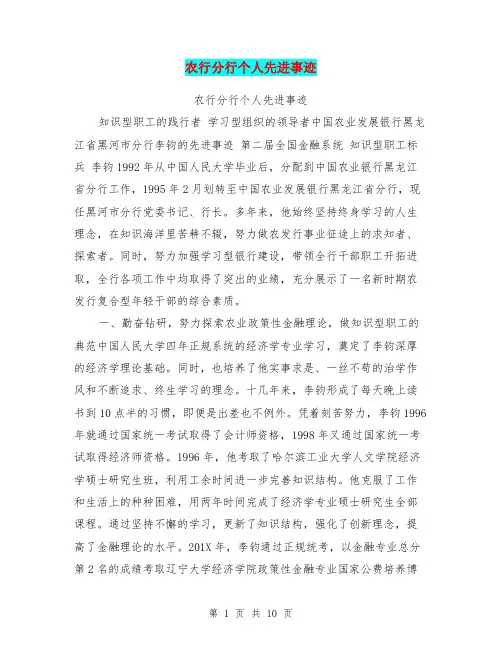 农行分行个人先进事迹
