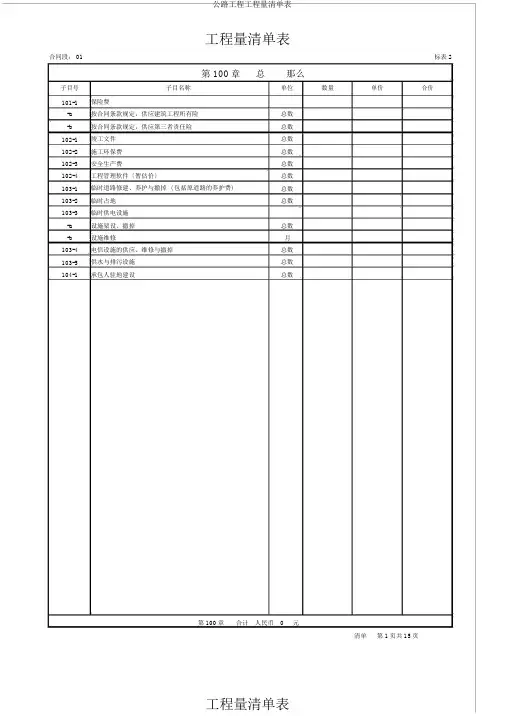 公路工程工程量清单表