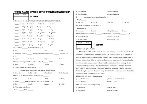 译林版(三起)六年级下册英语小升初全真模拟测试卷含答案