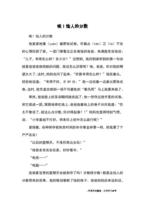 唉!恼人的分数_小学五六年级记事