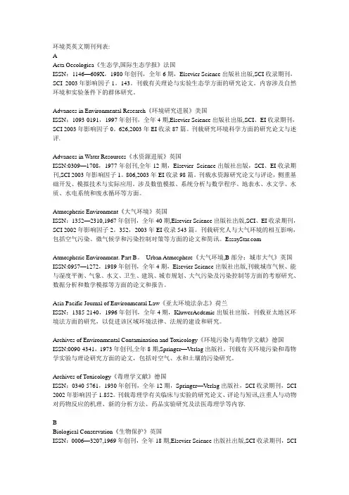 环境类英文期刊列表