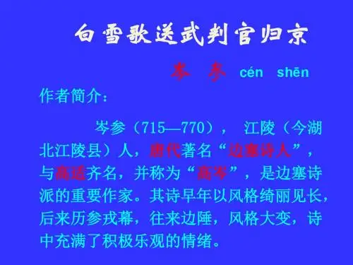 《白雪歌送武判官归京》优秀课件