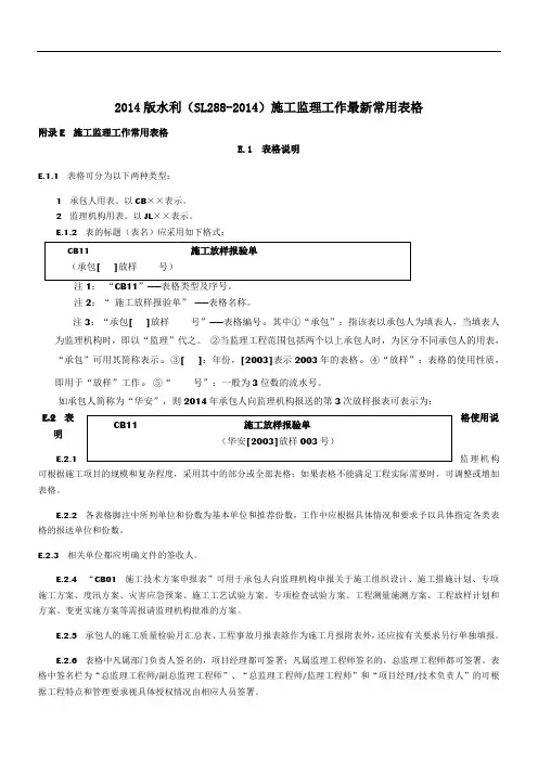 2017水利工程监理规范全套表格