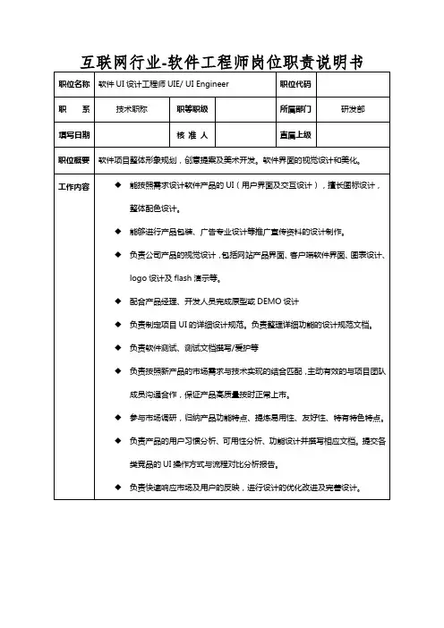 互联网行业-软件工程师岗位职责说明书