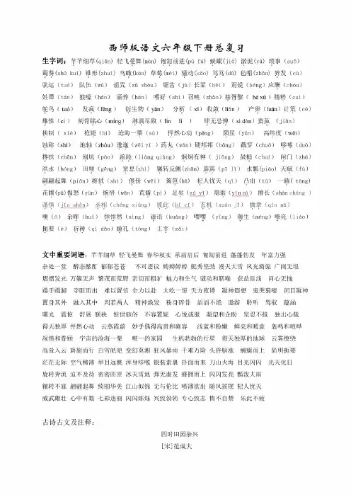 西师版语文六年级下册总复习资料