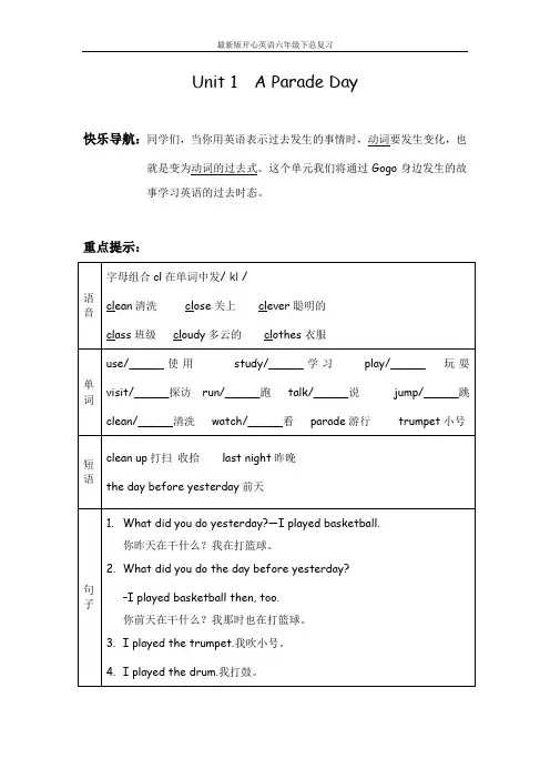 最新版开心英语六年级下总复习