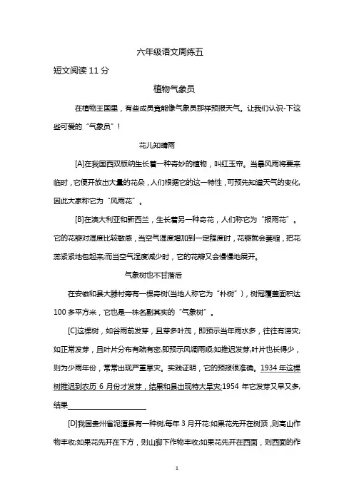 六年级语文阅读周练五   (说明文阅读及答案)
