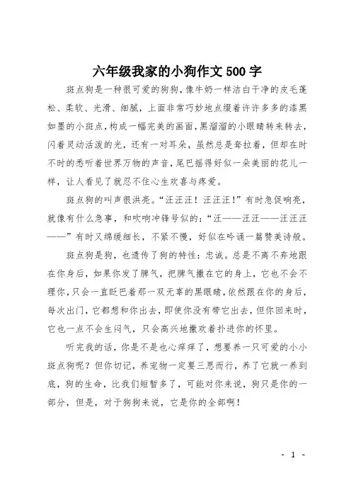 六年级我家的小狗作文500字