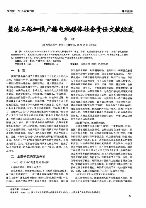 整治三俗加强广播电视媒体社会责任文献综述