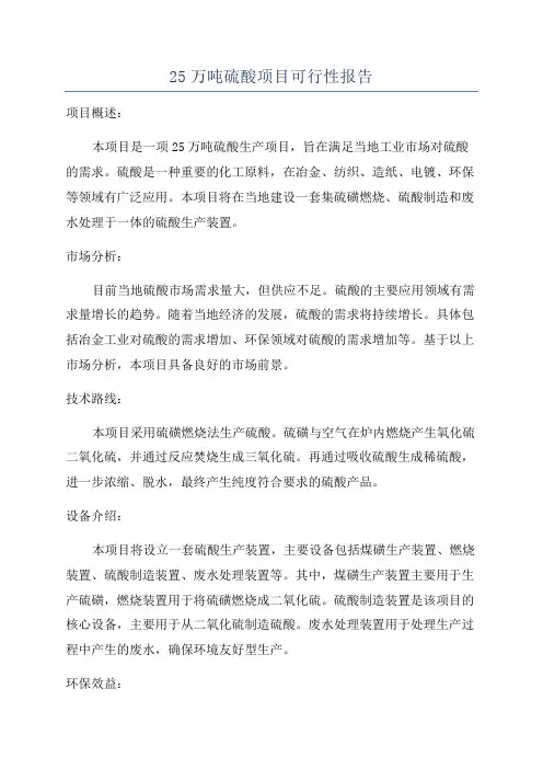 25万吨硫酸项目可行性报告