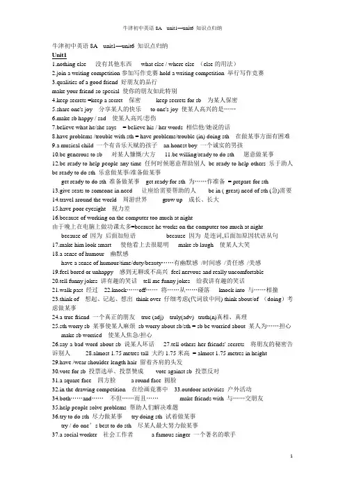 译林牛津初中英语8A词组：总结 计划 汇报 设计 可编辑