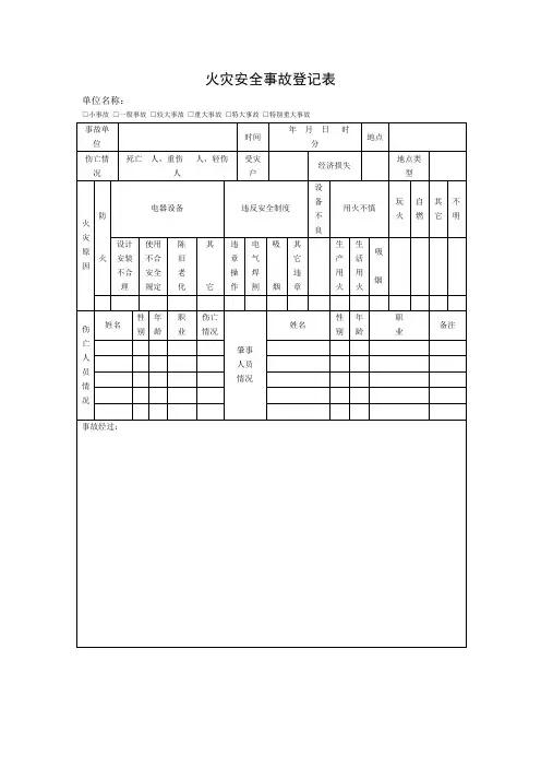 火灾安全事故登记表