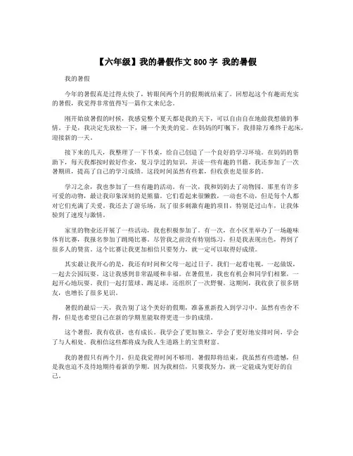 【六年级】我的暑假作文800字 我的暑假 2
